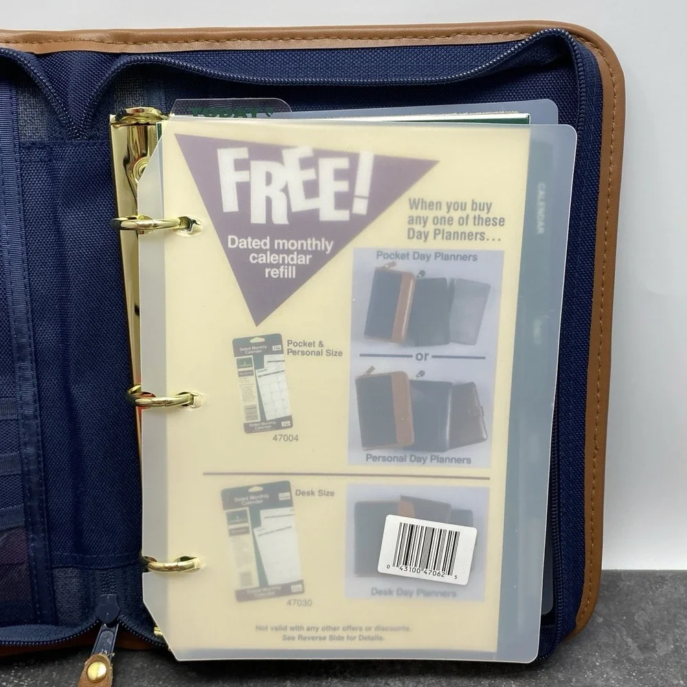 Vintage 90's Cambridge 47062 Blue Canvas Tan Planner Organizer 3 Ring Binder